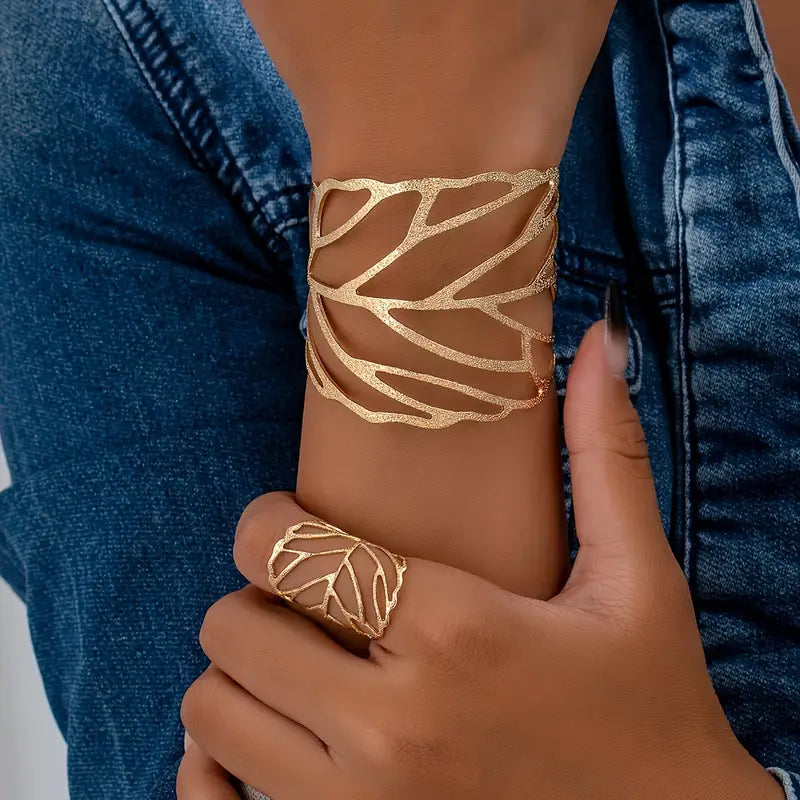 Vintage blad-design cuff armbånd