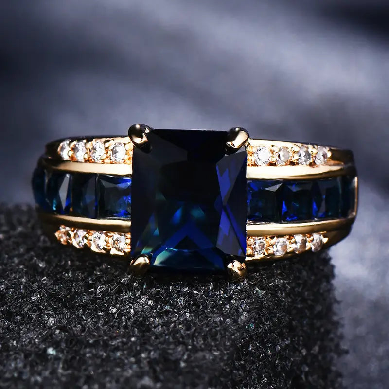Guld Safir Firkantet Ring