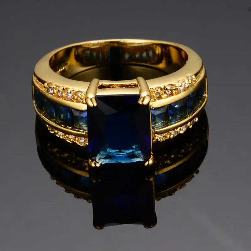 Guld Safir Kvadratisk Ring