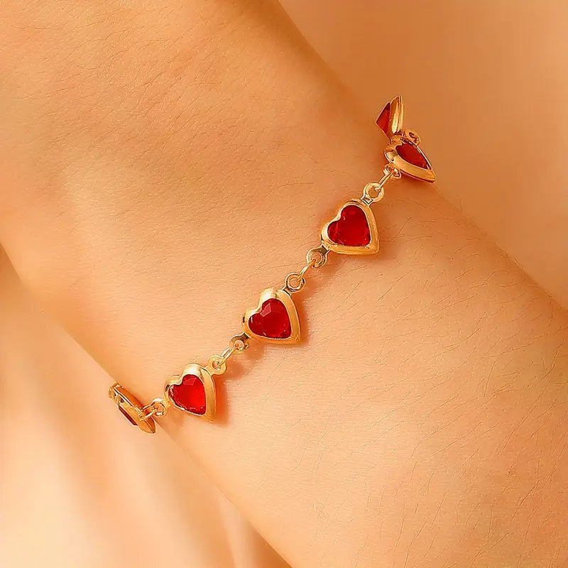 Guld Ruby Hjerte Kæde Armbånd