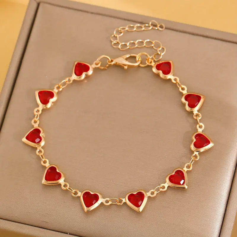 Guld Ruby Hjerte Kæde Armbånd