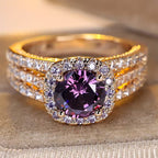 Guld Amethyst Halo Ring