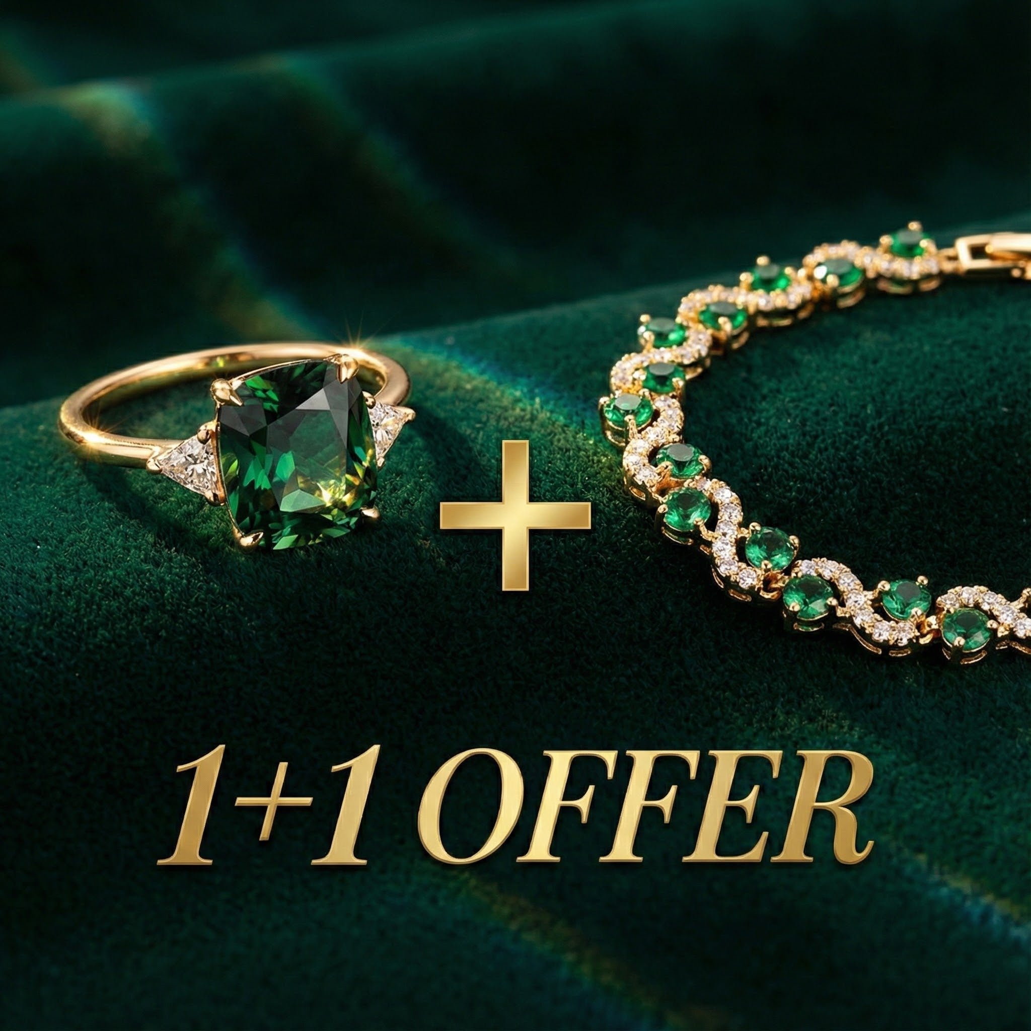 1+1 Tilbud: Fiora Emmeranthe Armbånd + Grøn zirconia ring i guld