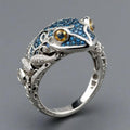Vintage blå glansfuld frø ring i sterlingsølv