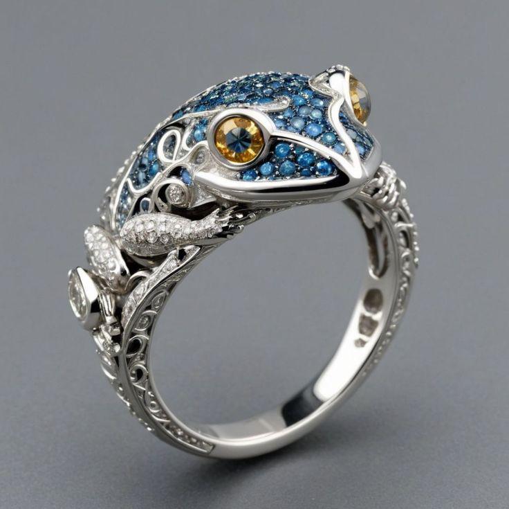 Vintage blå glansfuld frø ring i sterlingsølv