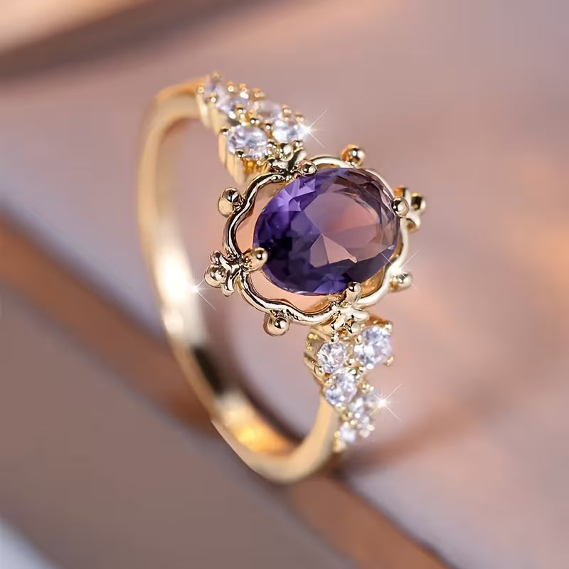 Guld Amethyst Prinsesse Ring