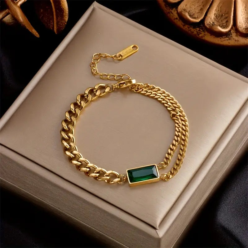 Guld Smaragd Bar Kæde Armbånd