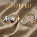 1+1 Tilbud: Hvid opal elegant gylden armbånd + Elegante sorte perle øreringe