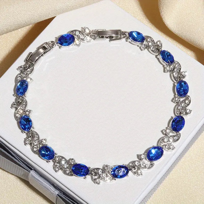 Sølv Safir Blomster Link Armbånd