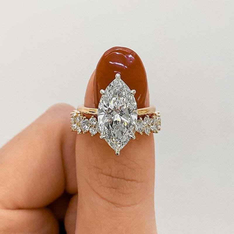 Luksus Marquise Diamantring Sæt i Guld
