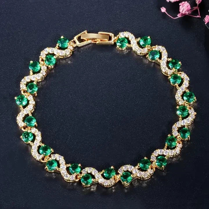 1+1 Tilbud: Fiora Emmeranthe Armbånd + Grøn zirkonia ring i guld
