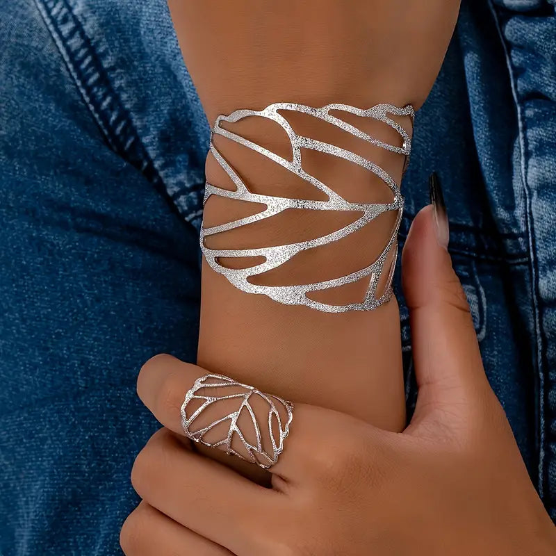 Vintage blad-design cuff armbånd