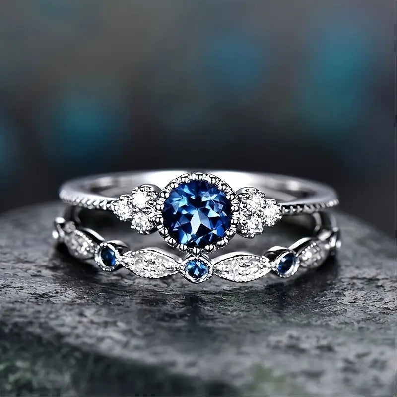 Sølv Safir Halo Ring