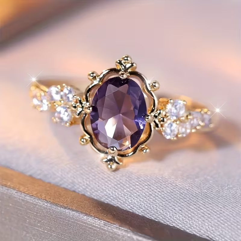 Guld Amethyst Prinsesse Ring