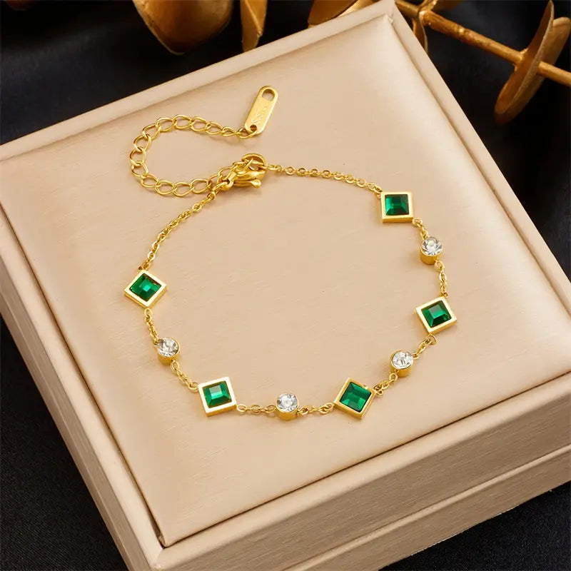 Guld Emerald Station Armbånd