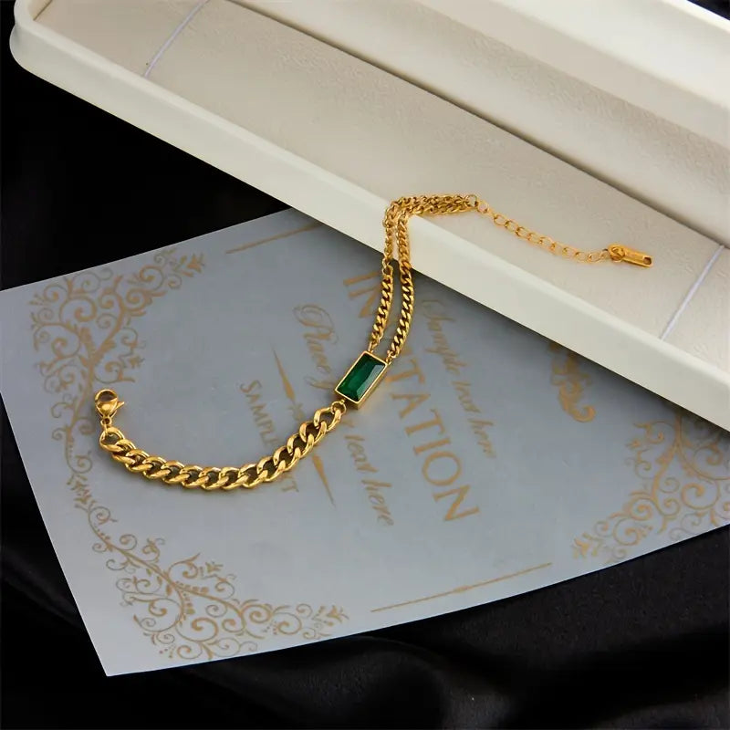 Guld Smaragd Bar Kæde Armbånd
