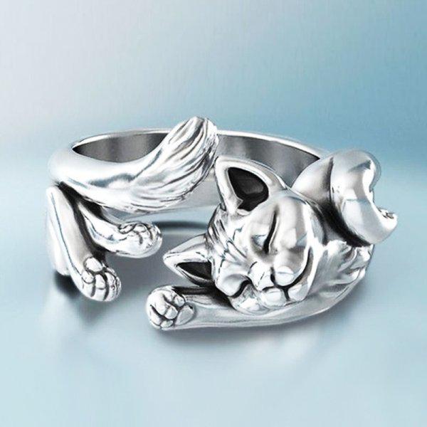 Vintage Sølv Kat Ring