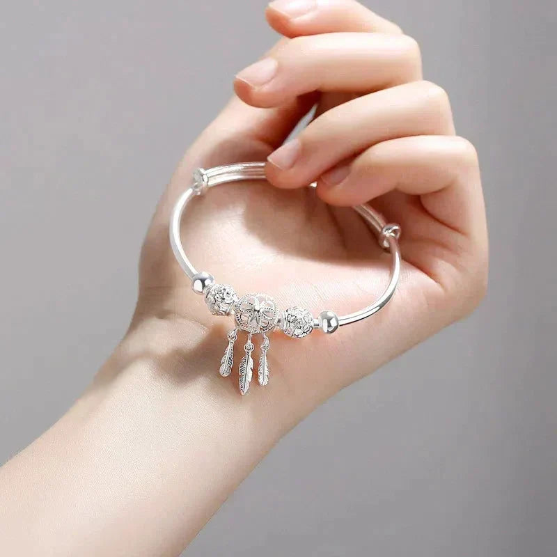 Justerbar armbånd med trekløver charms lavet af 925 sterling sølv