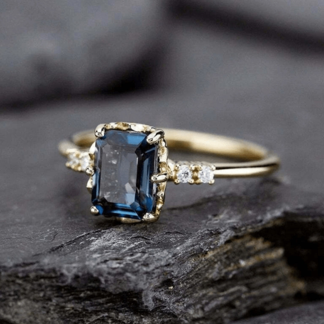 Vintage Blå Krystal Guld Ring