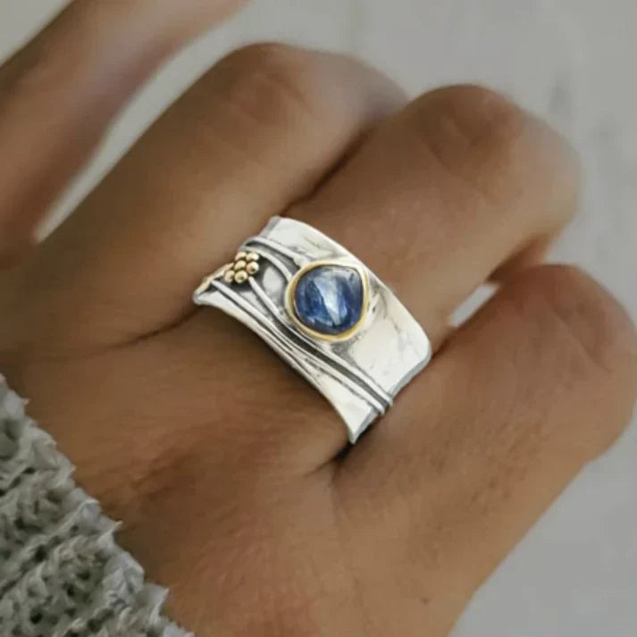 Vintage Sølv Blå Safir Ring