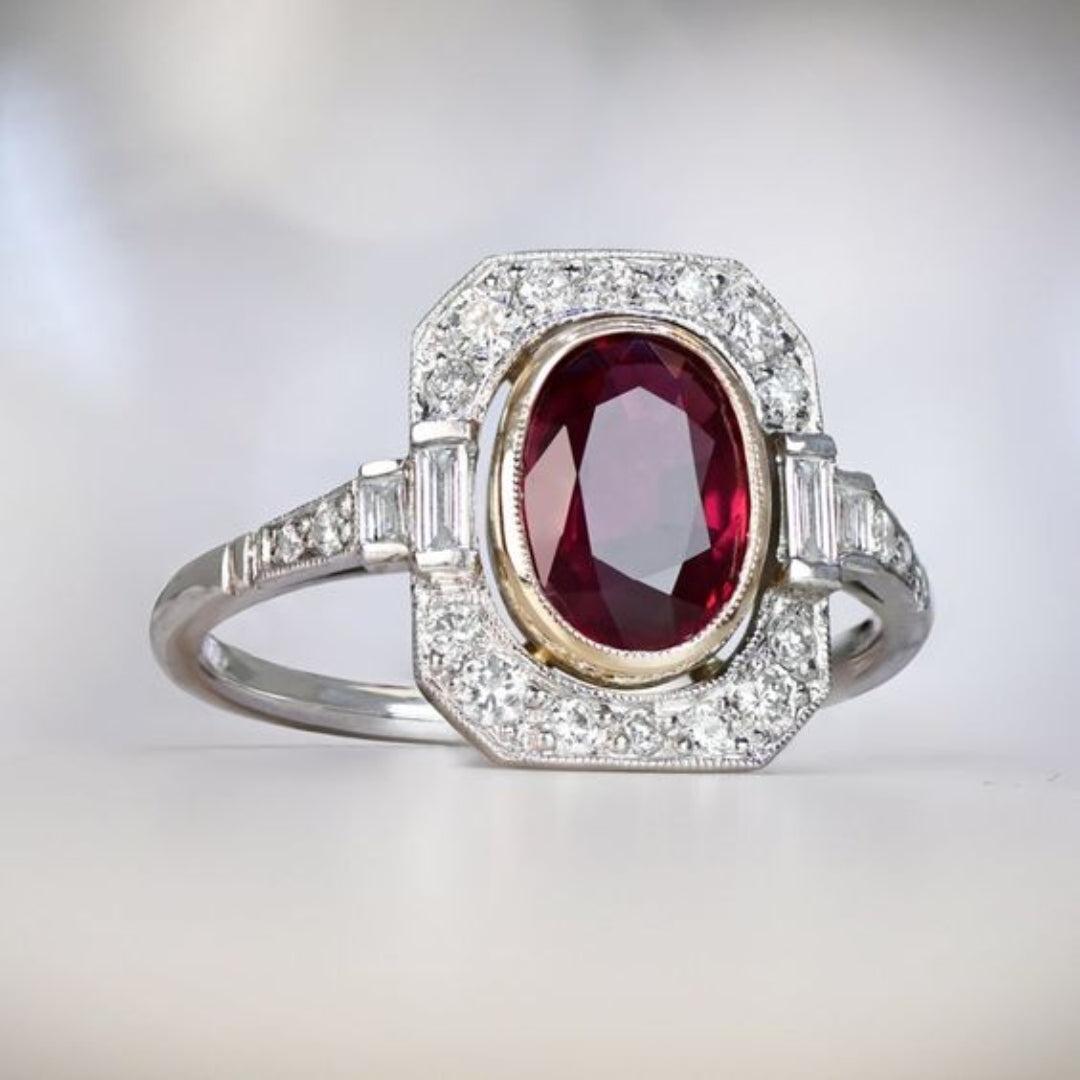 Vintage Rød Zirconia Sølv Ring