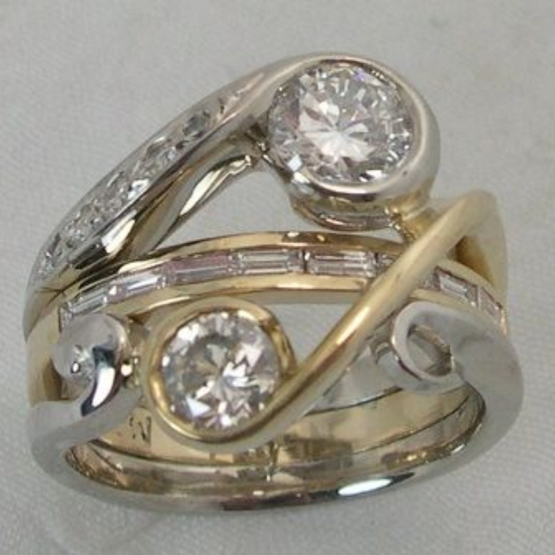 Vintage Indlagt Zirconia Guld & Sølv Ring