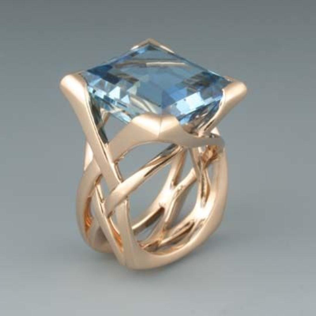 Vintage Rose Gold Blå Zirkonia Ring