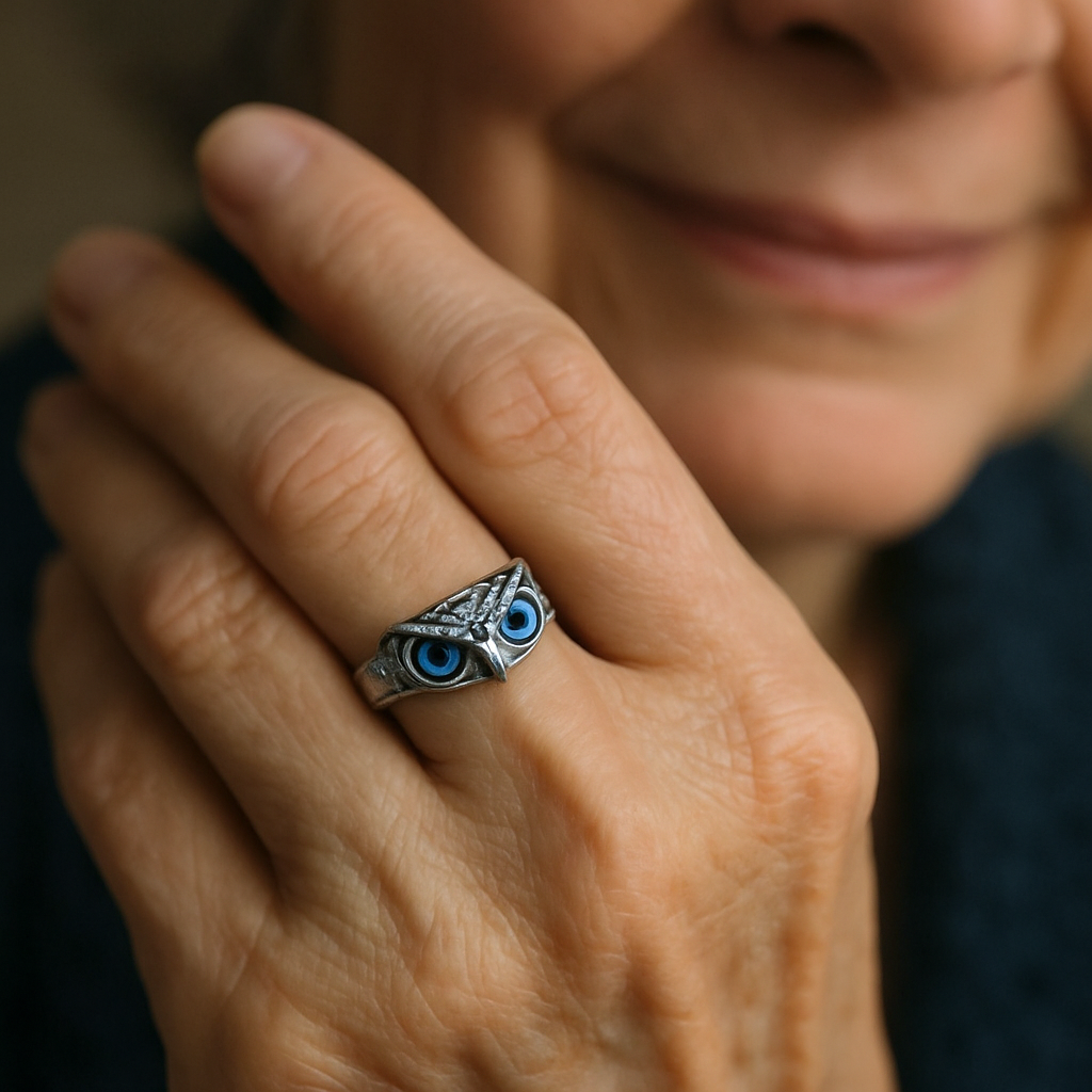 Ugle af held justerbar ring i sølv og opal