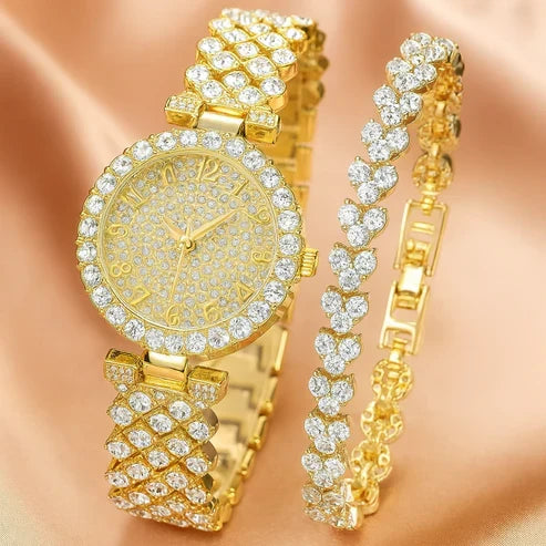 Luxe Radiance Guld Ur & Armbånd Sæt