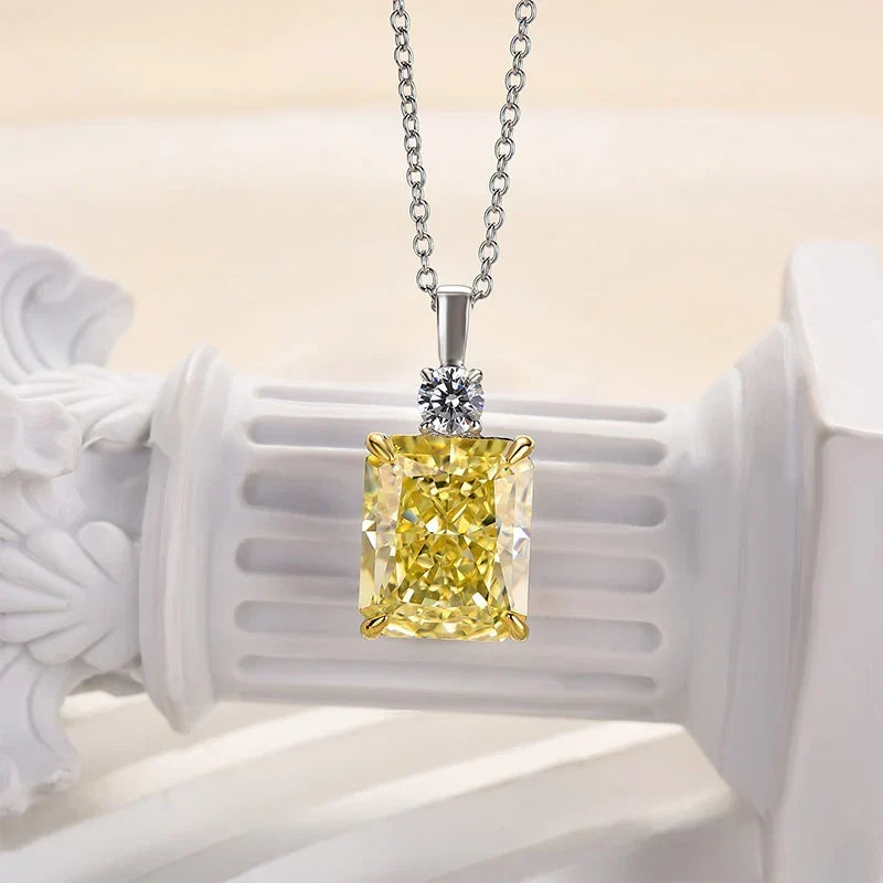 Elegant Gul Safir Radiant Cut Vedhæng Halskæde