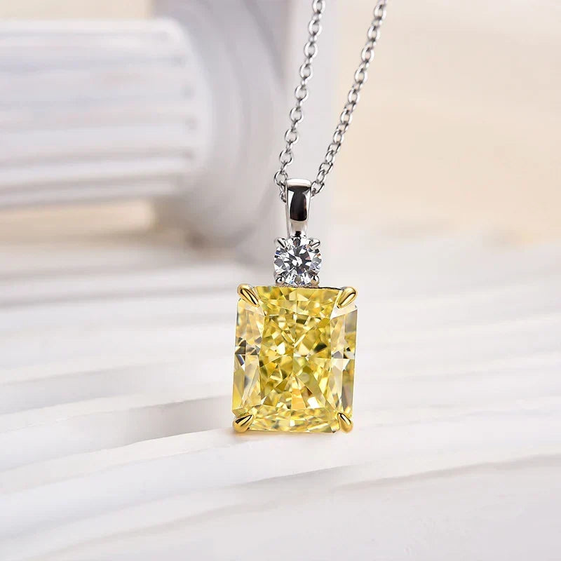 Elegant Gul Safir Radiant Cut Vedhæng Halskæde