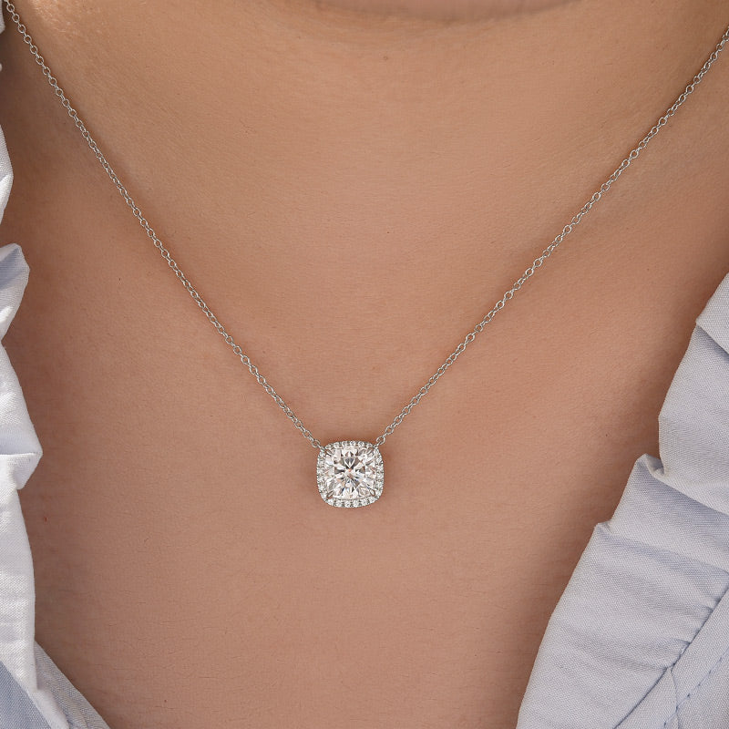 Elegant Halo Cushion Cut Vedhæng Halskæde