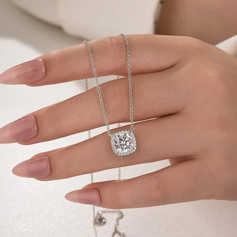 Elegant Halo Cushion Cut Vedhæng Halskæde