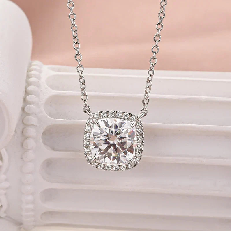Elegant Halo Cushion Cut Vedhæng Halskæde