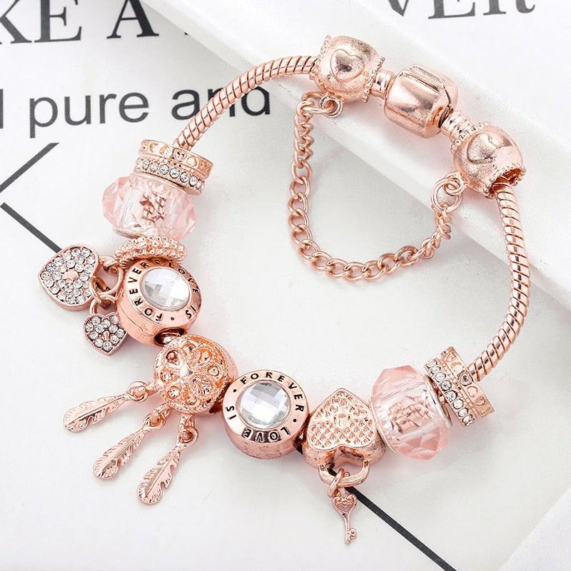 Rose Dreamcatcher Armbånd med Charms i Sterlingsølv Inkluderet
