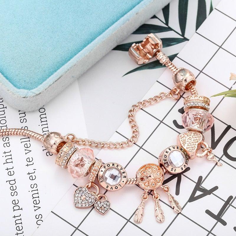 Rose Dreamcatcher Armbånd med Charms i Sterlingsølv Inkluderet
