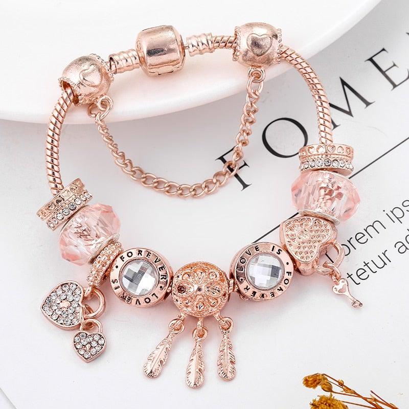 Rose Dreamcatcher Armbånd med Charms i Sterlingsølv Inkluderet