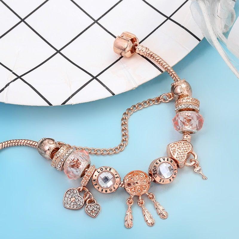 Rose Dreamcatcher Armbånd med Charms i Sterlingsølv Inkluderet