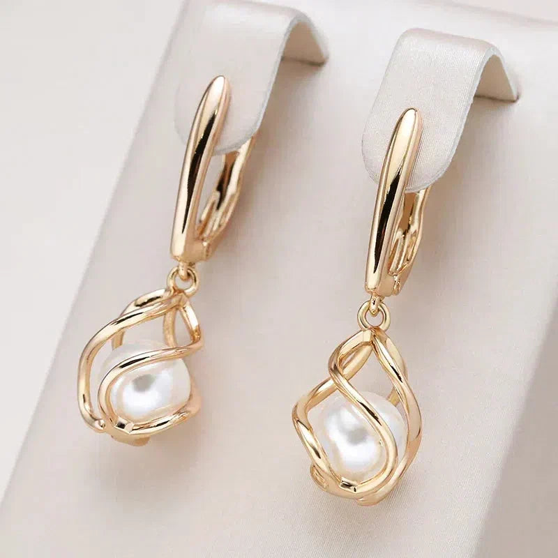 Elegant Guld Perle Øreringe