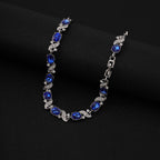 Sølv Safir Blomster Link Armbånd