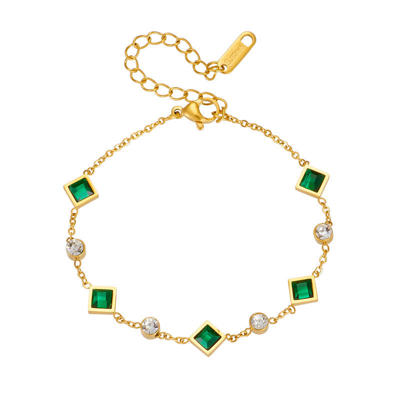 Guld Emerald Station Armbånd