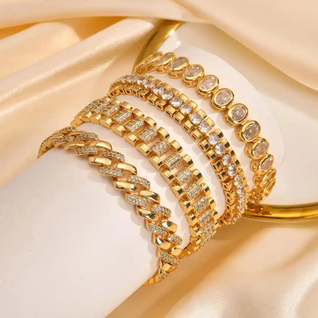 Guld Chunky Cubic Zirconia Justerbar Armbåndsæt