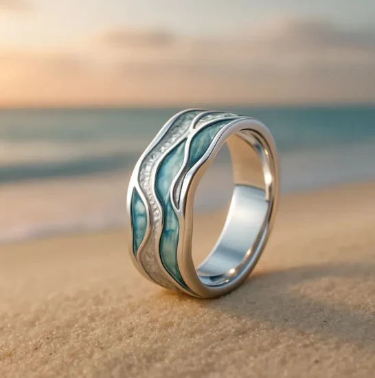 1+1 Tilbud: Aurora Ocean Beach Wave Ring + Krystal dråbeøreringe i guld og sølv