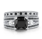 Sort Zircon & Diamant Ring