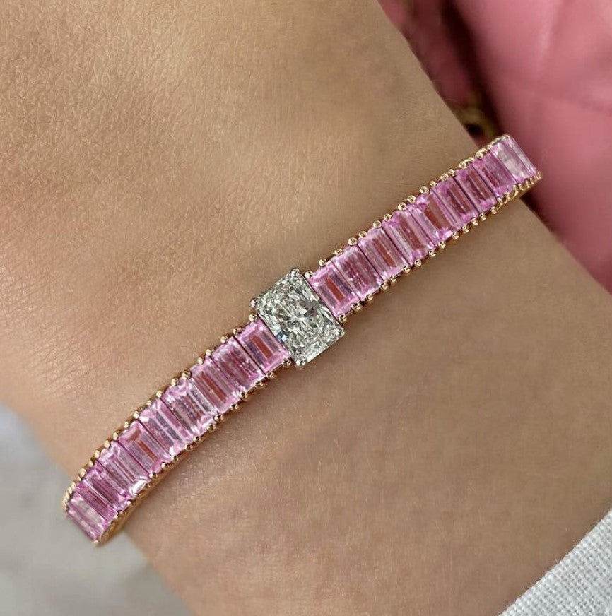 Tofarvet Radiant Cut Pink Sapphire Tennisarmbånd