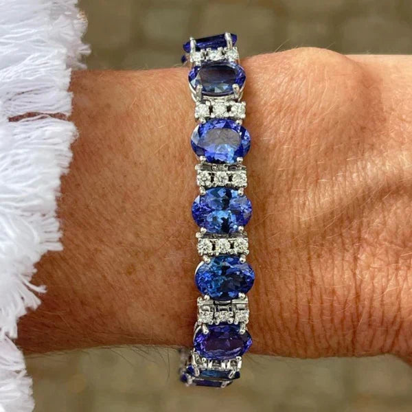 1+1 Tilbud: Oval & Rund Skåret Blå Tanzanit Armbånd + Knude Rund Skåret Blå Safir Vielsesring