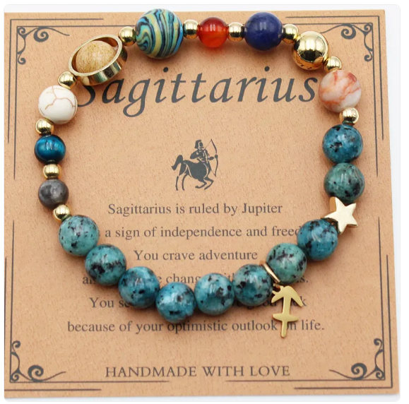 Otte Planeter & 12 Stjernebillede Stenarmbånd