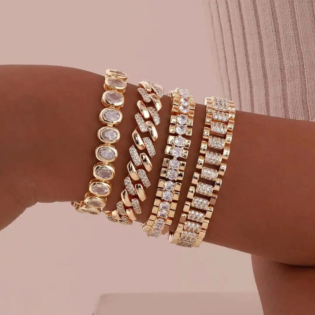 Guld Chunky Cubic Zirconia Justerbar Armbåndsæt