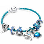 Ocean Style Armband + Charms inkluderet i læder og sølv
