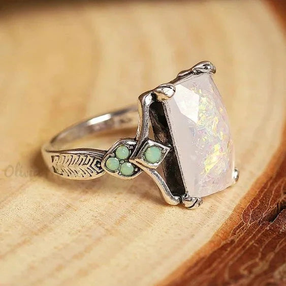 Vintage Hvid Opal Sølv Ring